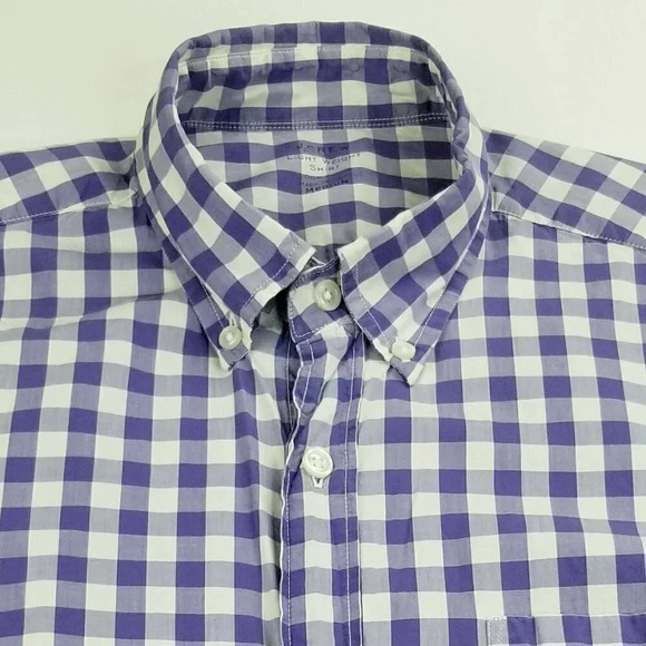 J Crew Medium Lightweight Button Down Purple White Check Mens Long Sleeve Cotton - Picture 6 of 7